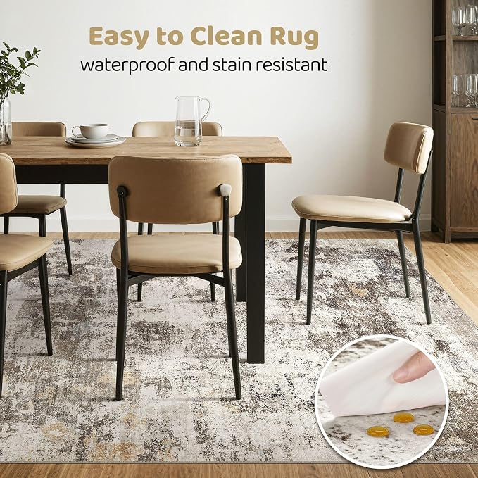 10x14 Area Rugs Living Room: Washable Large Abstract Neutral Modern Soft Rug - Image 6