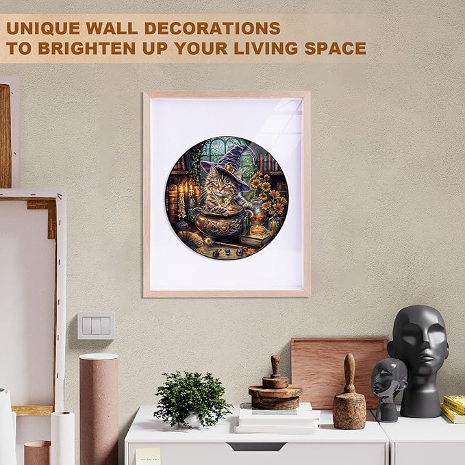 KAAYEE Wooden Puzzles for Adults, 3D Visual Effect Magic Feline Cat Wooden Jigsaw Puzzle Unique Shape Wood Puzzle Adult, 3D Effect Flat Puzzle Birthday Family Game (M-11.4 * 11.4 in-200pcs)