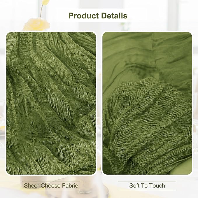 1 Pack Olive Green Cheesecloth Table Runner 35x120 Inch 10Ft Rustic Gauze - Image 2