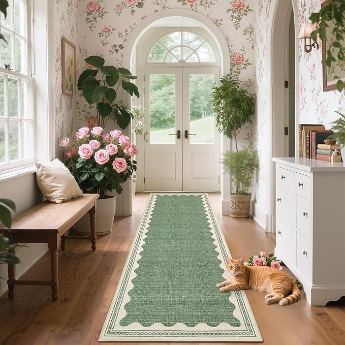 GarveeHome Scalloped Sage Green 5ft Round Rug Washable Non-Slip Soft Ultra-Thin - Image 7