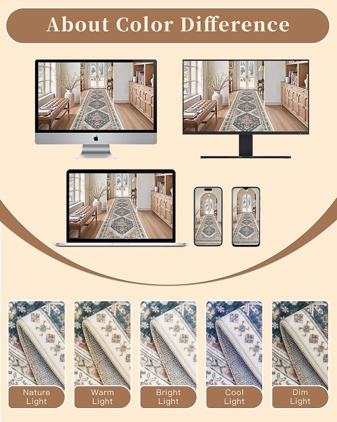Madane Runner Rug 2'6''x8' Kitchen Runner, Hallway Runner Printed Vintage - Image 9