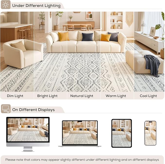 Nakagishi Area Rug Living Room Rugs: 10x14 Large Soft Machine Washable Boho - Image 9