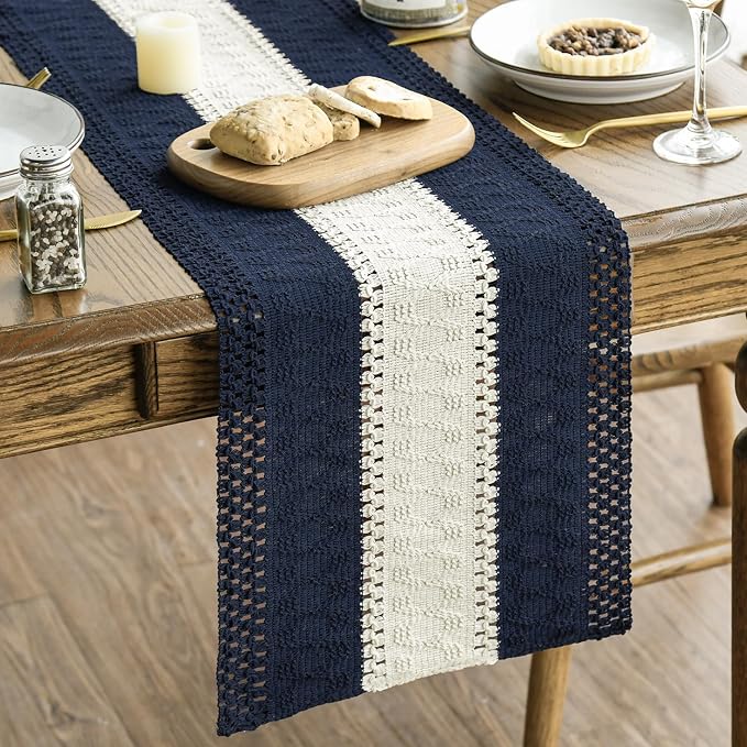 Artoid Mode Dark Blue Farmhouse Woven Table Runner 12x60 Inch | Seasonal by ArtoidMode
