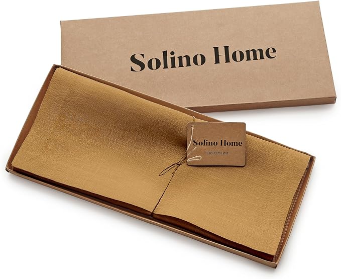 Solino Home 100% Pure Linen Table Runner Caramel Woven, Fete 14 x 36 in | Table - Image 7