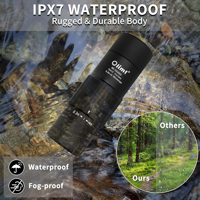 10x25 Monocular Telescope, Compact Mini Pocket Size Waterproof Fogproof for Bird Watching Hiking Camping, Black