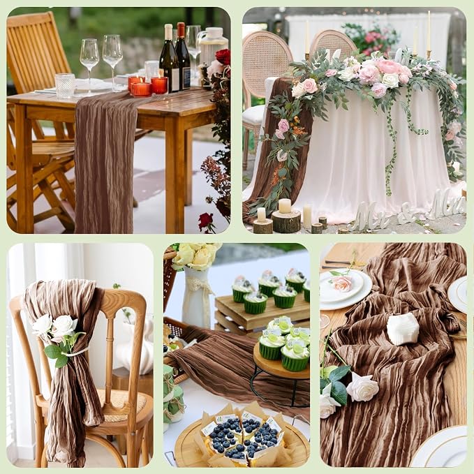Cheesecloth Table Runner Brown 10FT Boho Gauze Runner, 12 Pack | 120 Inch - Image 7