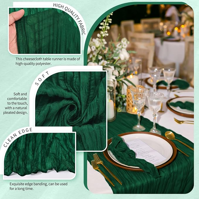 4 Pack Cheesecloth Table Runner 10FT Emerald Green Table Runner Boho Gauze - Image 3