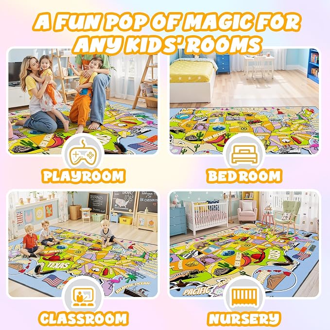 Educational USA Map Area Rug 3x5, Playroom Bedroom Classroom Rug - Image 5
