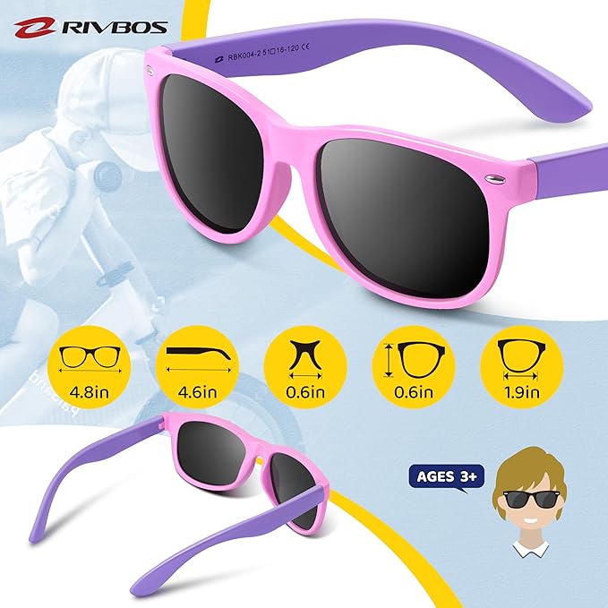 RIVBOS Kids Sunglasses Polarized UV Protection Flexible Rubber Glasses Shades with Strap for Boys Girls RBK004
