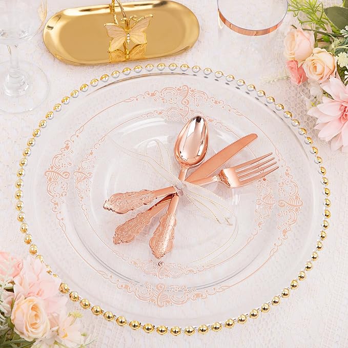 175pcs Clear Rose Gold Plastic Plates - Image 4