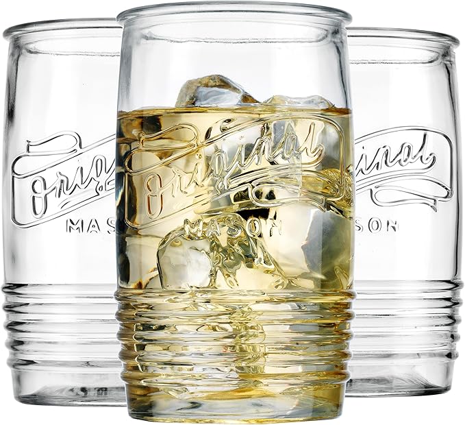 Glaver's Set of 8 Tumbler Glass Cups 20 OZ Mason Stemless Tall Drinking Glasses by Glavers