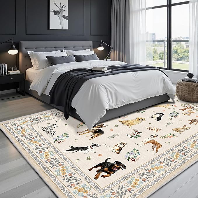 Washable Area Rug 8x10 Beige, Large Soft Dog Rugs - Image 5