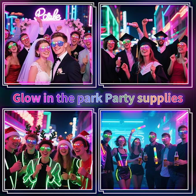 40 PCs LED Glasses,Light Up Glasses,Glow Glasses Glow In The Dark Party Supplies Suitable For Kids/Adults, 3 Light up Modes, 5 Neon Colors Rave Party,Wedding, Birthday, Concert, New Year, Carnival