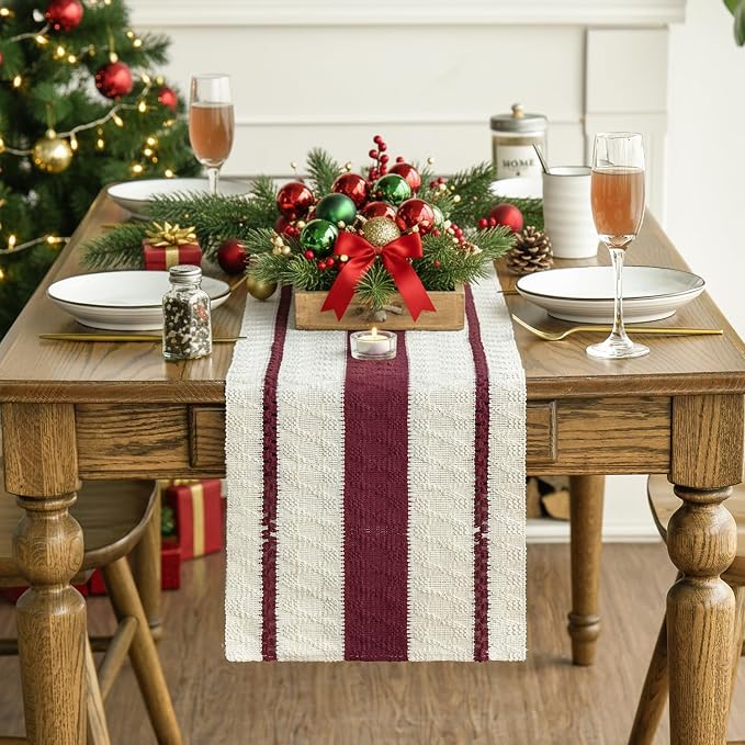 Artoid Mode Red Rustic Woven Table Runner 12x36 Inch | Holiday Farmhouse - Image 2