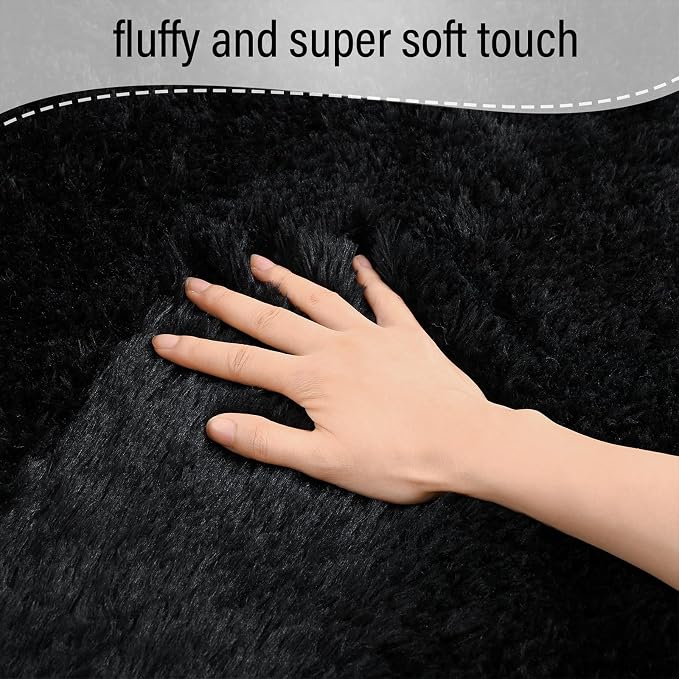 BENRON Fluffy Rugs for Living Room 5x8 Black, Washable Large Area Rugs for - Image 8