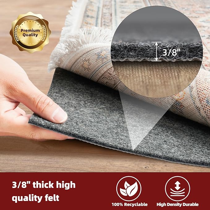 BAGAIL Felt and Natural Rubber Backing Rug Pads 3/8” Thick, 4 x 6 Ft Non Slip - Image 3