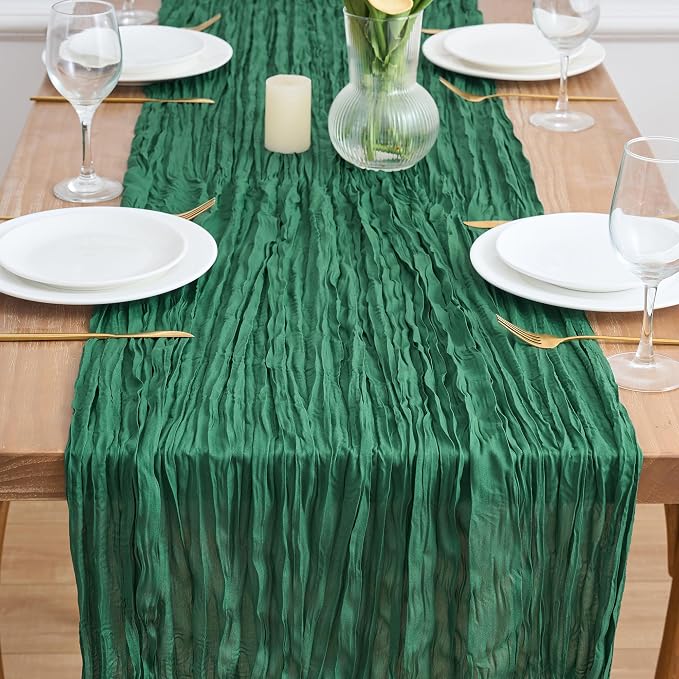 Asee'm 3pcs Emerald Green Cheesecloth Table Runner Christmas 10FT Rustic | Fall - Image 2