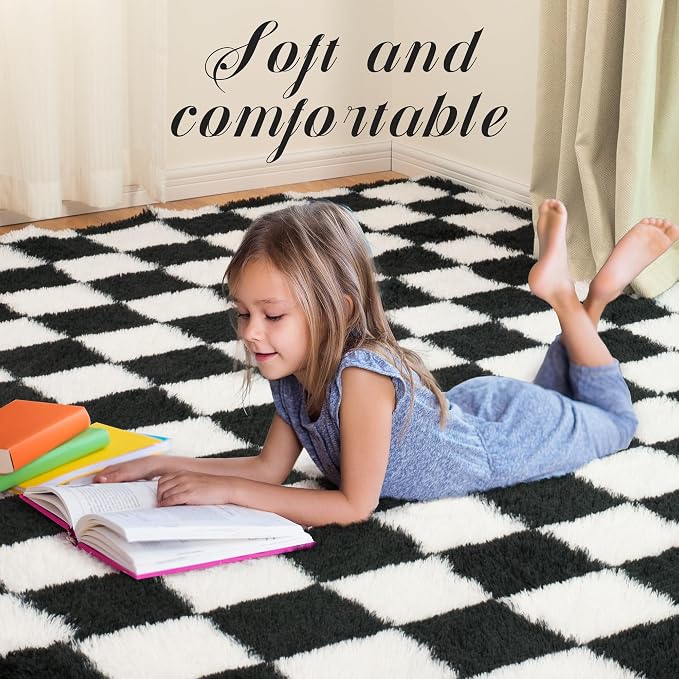 Super Soft Rug for Bedroom, 4x6 Ft Black and White Area Rug Classic Checkered - Image 5
