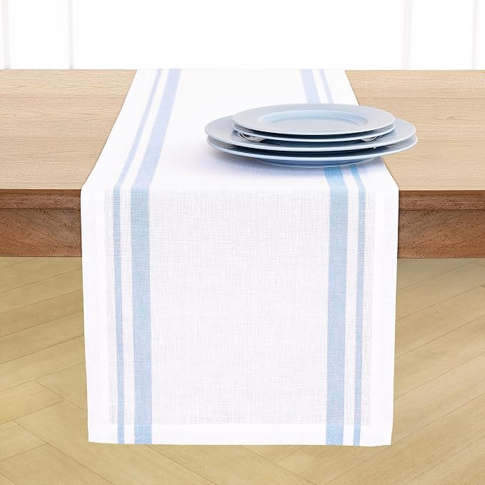 Solino Home 100% Pure Linen Table Runner, 14 x 120 in, French Stripe | Table by SolinoHome