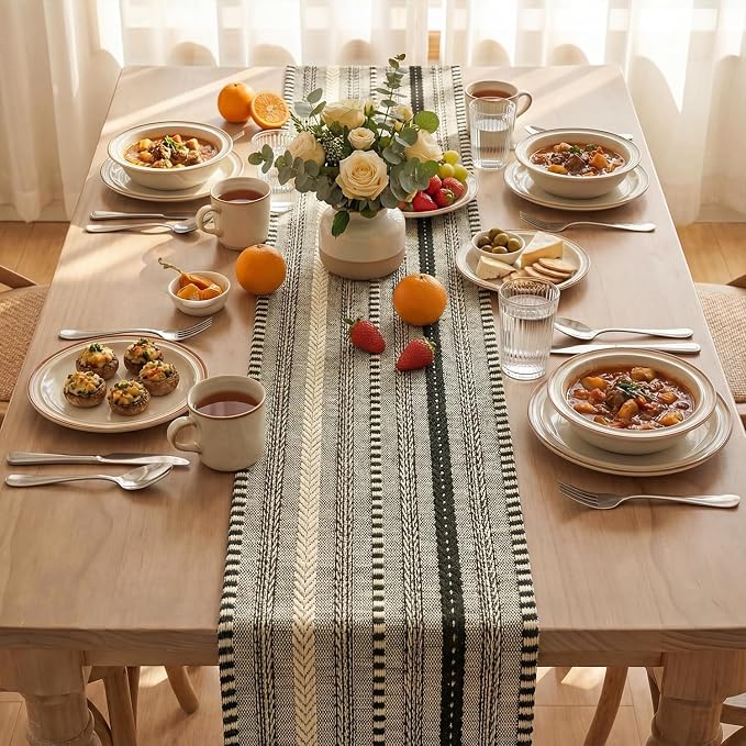 Artoid Mode Black Farmhouse Stripe Braided Table Runner 12x90 Inch | Holiday - Image 3