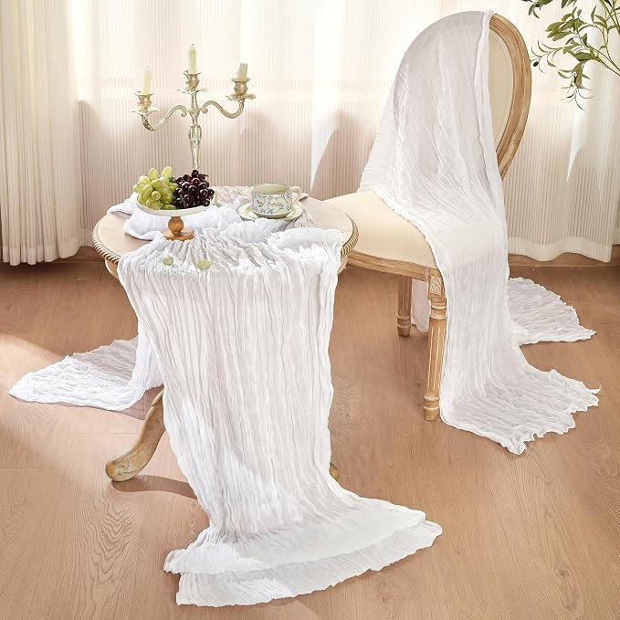 White Cheesecloth Table Runner 120inch Boho Gauze Wedding Decor | 120 Inch - Image 5