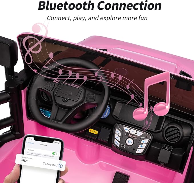 2 Seater Ride on Car Truck, 12V Kids Electric Ride on Toy for Big Kids Age 3-8 w/Remote Control- Light Pink