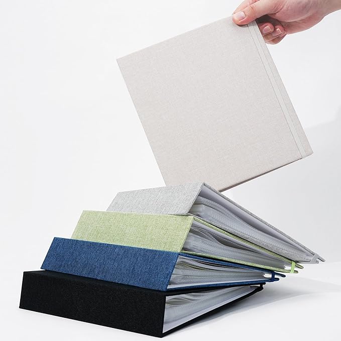 Vienrose Linen 3-Ring Photo Album Holds 250 Photos, 200 4x6 Photos and 50 6x8 Pictures, Picture Album with Multiple Size Pockets, Memory Book for Family Wedding Anniversary Baby, Green