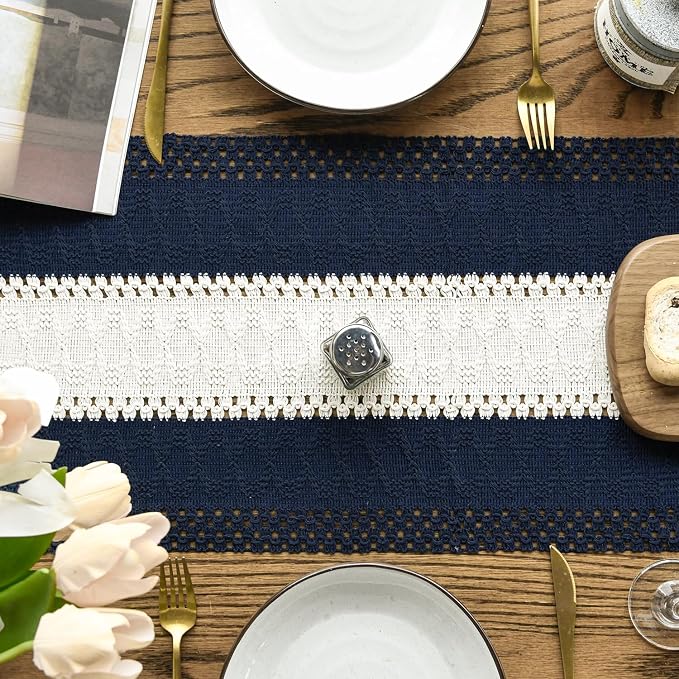 Artoid Mode Dark Blue Farmhouse Woven Table Runner 12x72 Inch | Seasonal - Image 3