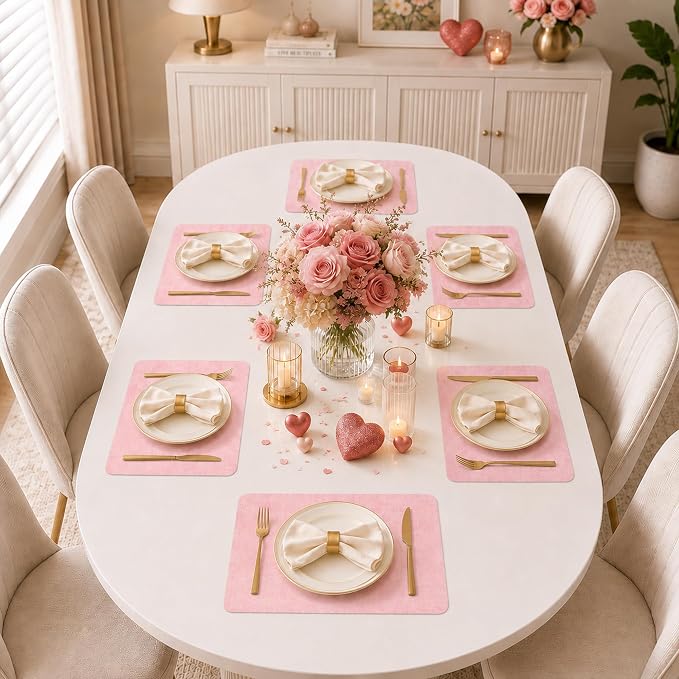 Maxpearl Faux Leather Placemats Set of 6, Light Pink | Waterproof - Image 2