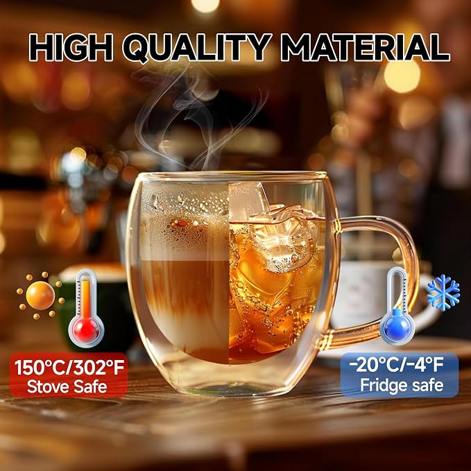 YMMIND Set of 4 Double Walled Glass Coffee Mugs 6 Ounces Insulated Layer Coffee - Image 2