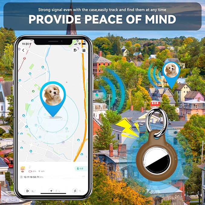 Upgrade Waterproof 2 Pack Airtags Holder with Apple Airtags Keychain, Hard PC Air Tag Case, Anti-Scratch & Shock Air tag Holder, Men's Women's Keyrings & Keychains-Black+Brown