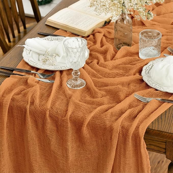 Artoid Mode Boho Cheesecloth Gauze Orange Wedding Table Runner, 160 Inch by ArtoidMode