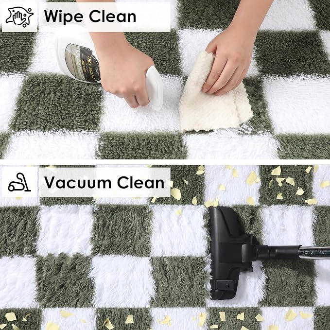 KICMOR Round Rug 4ft Olive Green and White Circle Area Rug, Fluffy Soft Fuzzy - Image 6