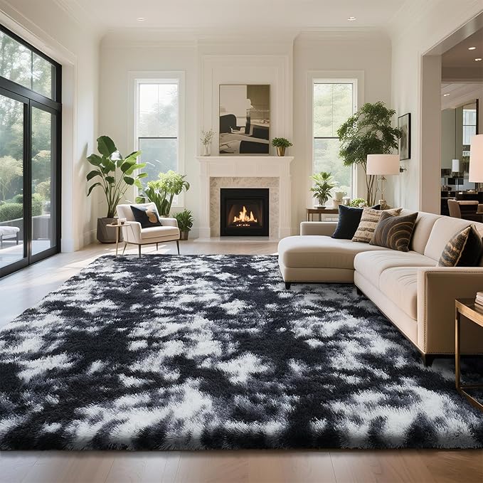 yongyangjuxin Fluffy Rug Shag Area Rug, Mottling Black 8x10 Area Rugs - Image 2