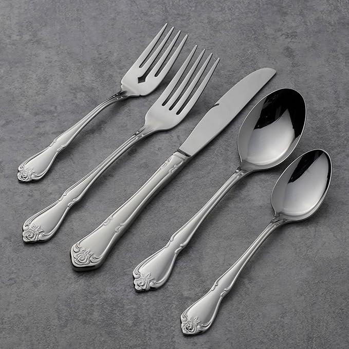 Oneida Silverware Set, Oneida True Rose Everyday Flatware Dinner Forks Set - Image 3