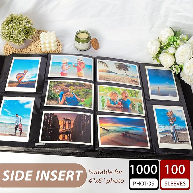 RECUTMS Photo Album 4x6 1000 Pockets Photos, Extra Large Capacity Family Wedding Picture Albums Holds 1000 Horizontal and Vertical Photos (White)