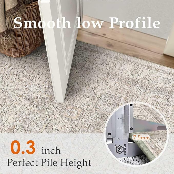 2x6 Washable Vintage Runner Rug Beige Oriental Hallway Kitchen Throw Rug - Image 5
