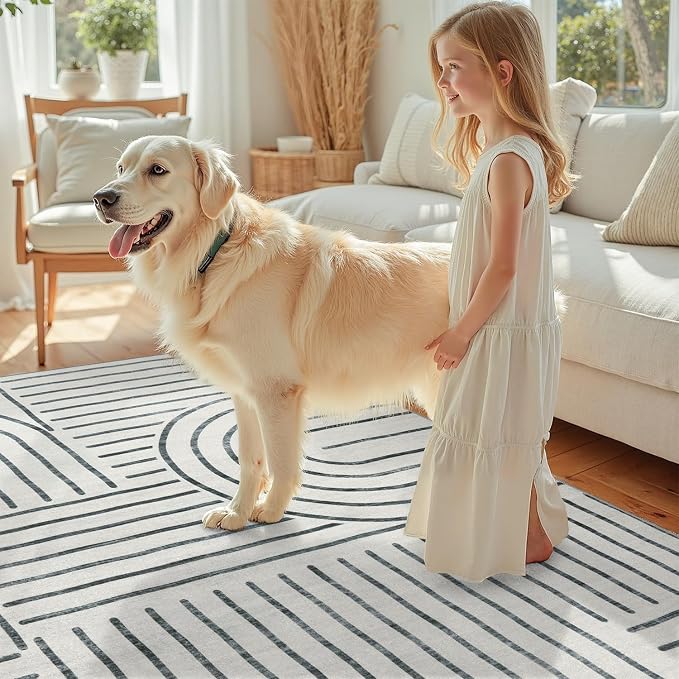 DCX Abstract Machine Washable 9x12 Rug, Soft Low Pile Non Slip Carpet, Kid & - Image 3
