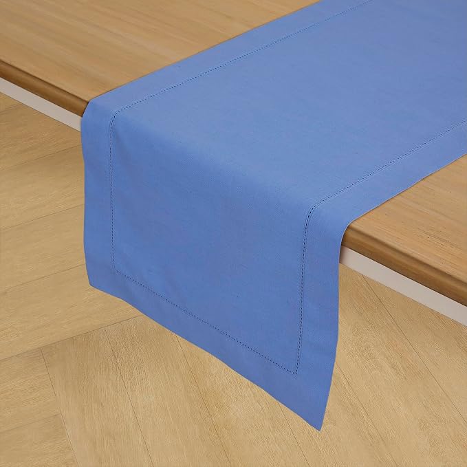 Solino Home Cotton Linen Table Runner Blue, Hemstitch Collection 14 x 48 in | - Image 2