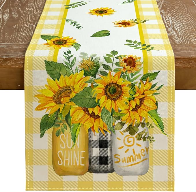 Sunflower Summer Table Runner 13x108 Inch, Kitchen Dining Table Decoration by GEEORY