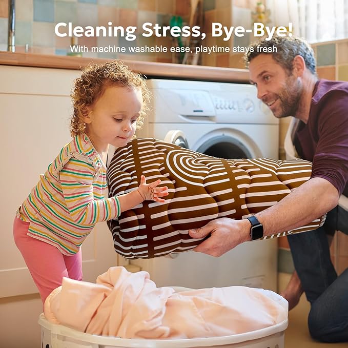 Soft Thicker Baby Mat for Floor 50"x50", Non-Slip Baby Play Mat, Easy to Clean 50x50 Playpen Mat, Portable Playmat, Crawling Mat for Infants, Babies, Toddlers, Activity Mat, Rainbow, Brown