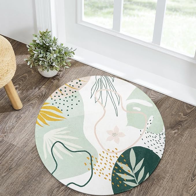 Lahome Boho Round Area Rug - 3Ft Washable Bathroom Rug Non-Slip Small Circle Rug - Image 4