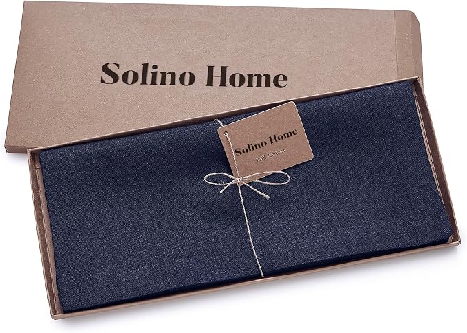 Solino Home 100% Pure Linen Table Runner Navy, Fete 14 x 120 Inch Long | Table - Image 5