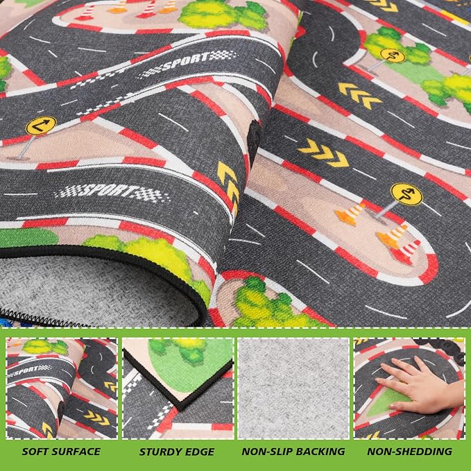 Kids Car Rug Play Mat, 3x5 ft Race Track Road Rug - Image 3