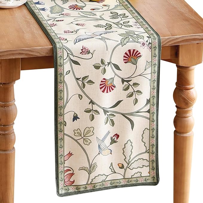 bilin gaier Designer French Linen Extra Long Table Runner, Floral Pattern by bilingaier