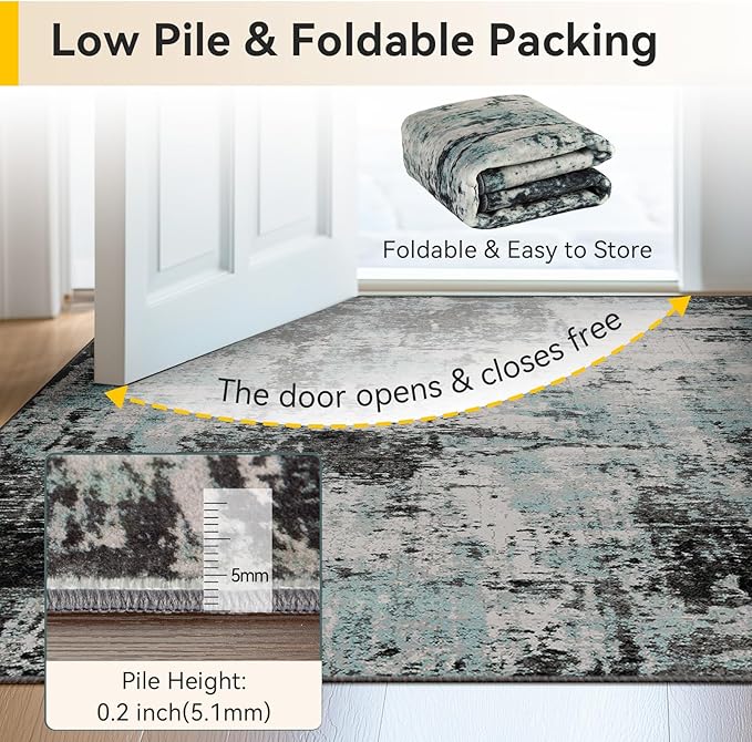 RELEANY Washable Area Rugs 2'x6' Non-Slip Modern Abstract Soft - Image 7