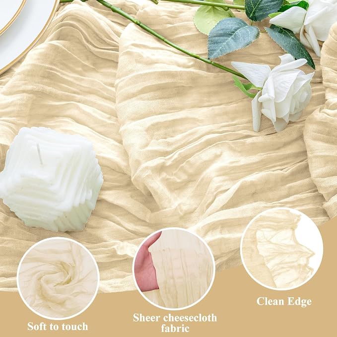 Cheesecloth Table Runner 10FT 3Pcs Beige Boho Gauze Rustic Sheer Runners | - Image 3