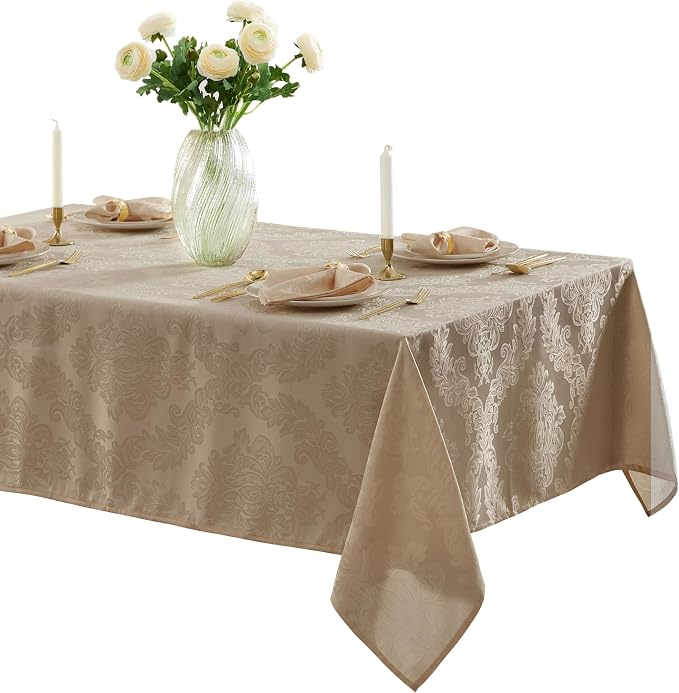 Newbridge Barcelona Luxury Damask Fabric Tablecloth, 60” Wide x 102” Rectangle by HomeBargainsPlus