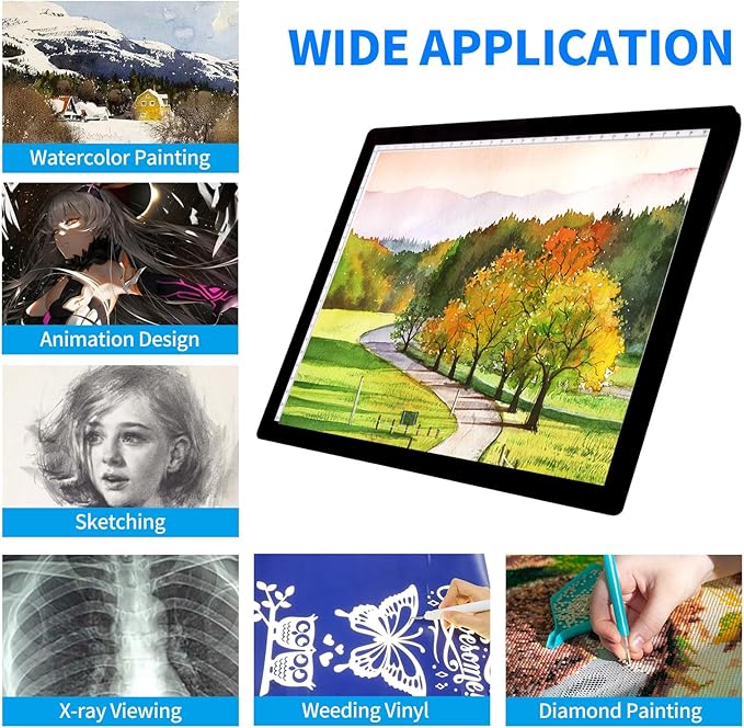 A4 Rechargeable Light Pad with Carry Bag, KOBAIBAN Wireless Magnetic Tracing Light Box, 5-Level Brightness LED Light Tablet Board, Cordless Battery Powered Light Drawing Table for DIY Diamond Painting
