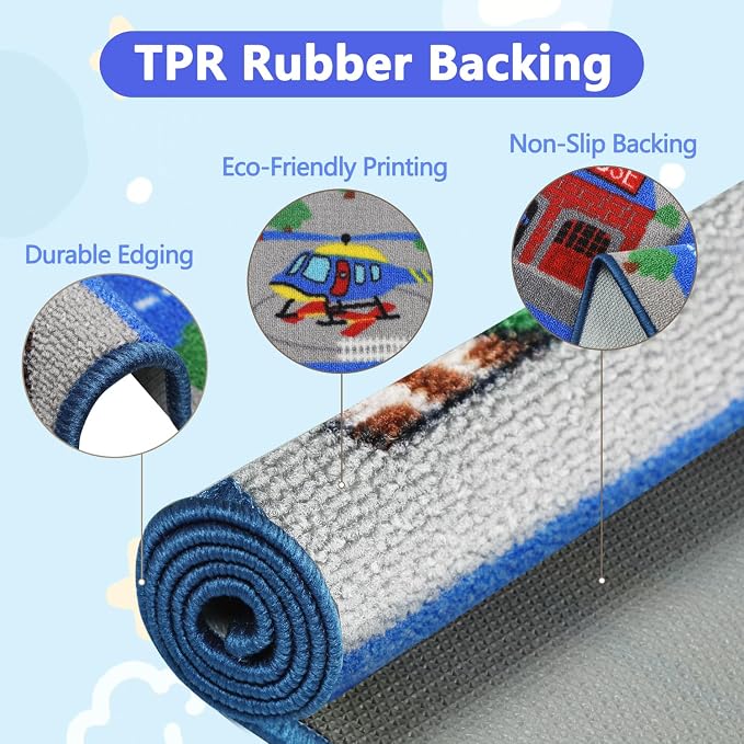 Capslpad Kids Rug Educational Play Rug 6.6' x 5' Traffic Road Kids Play Car Mat - Image 4
